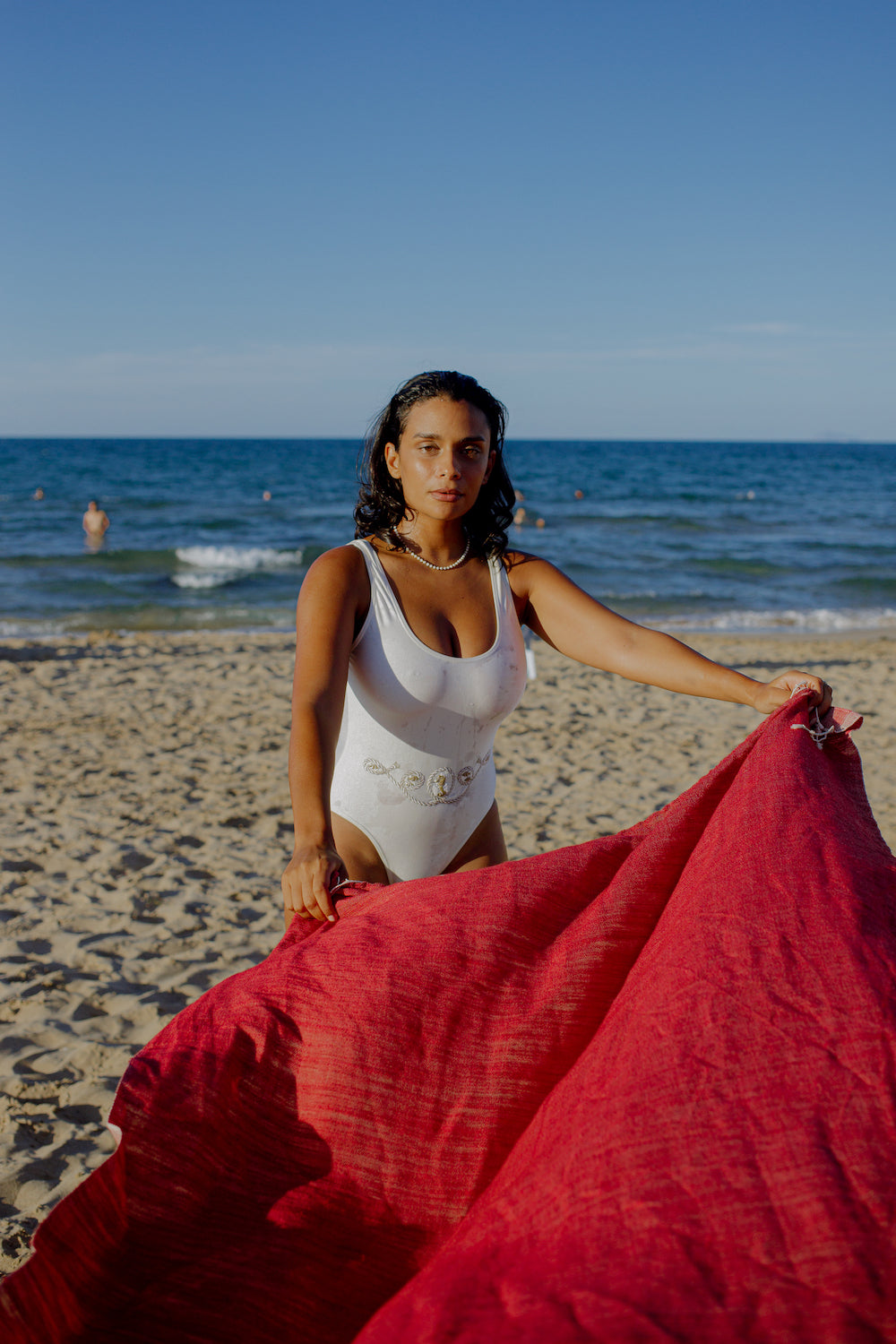 Baklouti Red Fouta Harissa at la Marsa beach