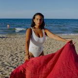 Baklouti Red Fouta Harissa at la Marsa beach